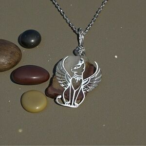 NWT OOAK Handmade Surf Tumbled Sea Glass & Egyptian Cat Pendant Necklace